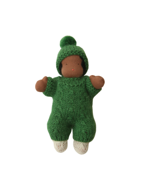 6" Small Waldorf Doll In Green Knitwear · Black