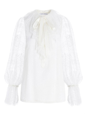 Alberta Ferretti Pussybow Lace Blouse