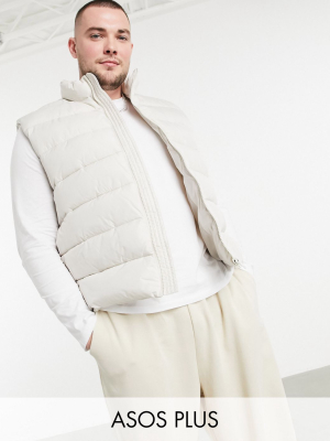 Asos Design Plus Puffer Vest In Ecru
