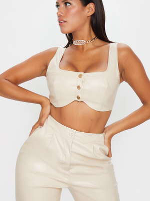 Shape Stone Faux Leather Button Detail Crop Top