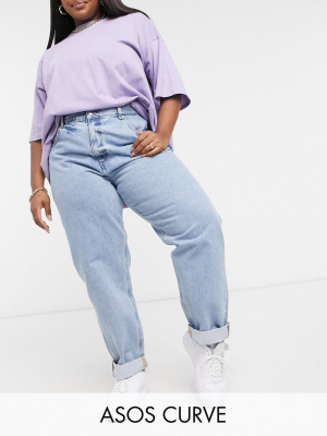 Asos Design Curve Recycled High Rise 'slouchy' Mom Jeans In Lightwash