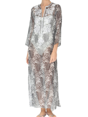 Embroidered Long Silk Chiffon Caftan