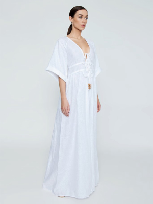 Barbados Short Sleeve Front Tie Maxi Dress - White