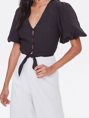 Knotted Puff-sleeve Top