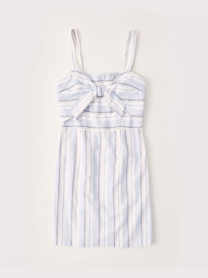 Linen-blend Tie-front Mini Dress