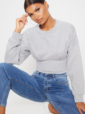 Grey Rib Extreme Hem Crop Sweater