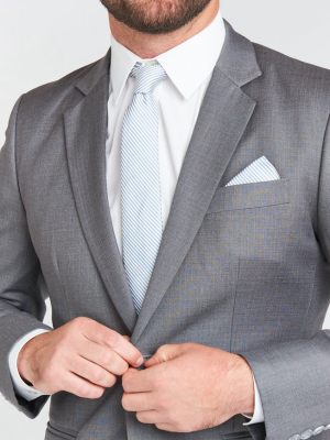 Sam Pocket Square ~ Steel Blue Stripe