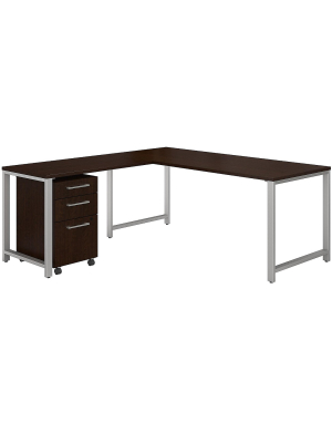 Bush Business Furniture 72w L-shaped Desk W/3 Drawer Mobile File Cabinet Mocha Cherry 400s245mr