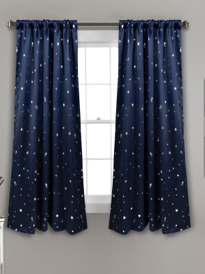 84"x52" Star Blackout Window Curtain Panels Navy - Lush Décor