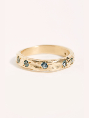 14k Gold 11:11 Montana Sapphire Stacker Ring