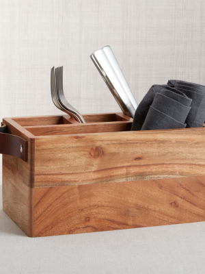 Carson Flatware Caddy With Leather Handles