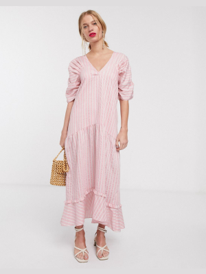 Lost Ink Maxi Smock Dress With Tiered Skirt In Stripe