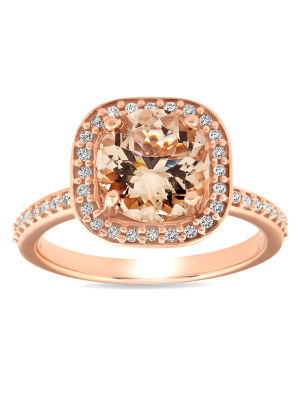 Pompeii3 2 Ct Morganite & Diamond Cushion Halo Engagement Ring 14k Rose Gold