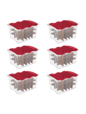 Sterilite 48 Quart Stackable Holiday Christmas 45 Ornament Storage Box (6 Pack)