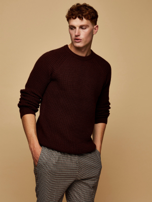 Burgundy Waffle Raglan Knitted Sweater