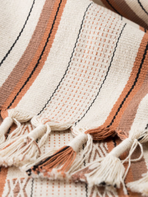 Sovima Hand-loomed Tribal Throw In Cream & Tan