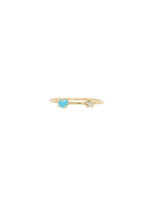 14k Mixed Prong Set Turquoise And Diamond Ring