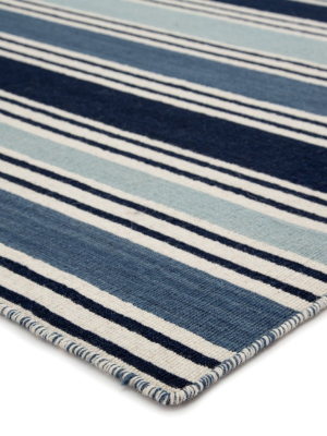 Salada Handmade Stripe Blue & White Area Rug