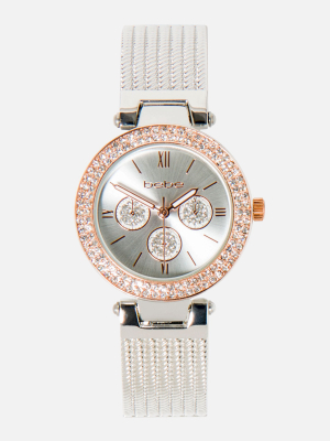 Crystal Bezel Two Tone Mesh Bracelet Watch