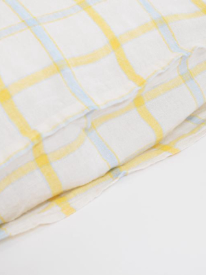 Linen Standard Pillowcase, Yellow Blue Tile