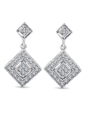 Pompeii3 1/2ct Princess Cut Shape Dangle Diamond Earrings 10k White Gold