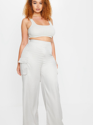 Plus Grey Woven Wide Leg Pocket Detail Pants