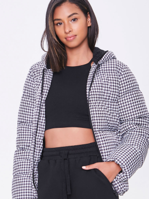 Hooded Houndstooth Puffer Jacket