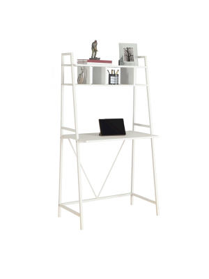 Space Saving White Top Computer Desk - White Metal - Everyroom