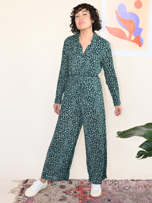 Feline Jumpsuit - Emerald Leopard