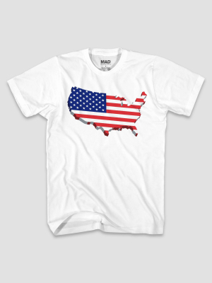 Men's Usa Map Flag Americana Short Sleeve Graphic T-shirt - White M