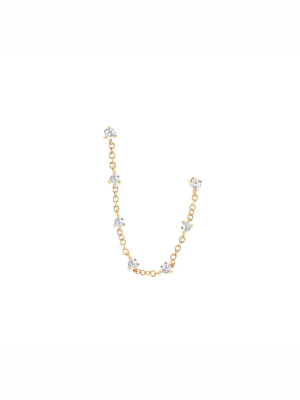 Double Stud Prong Set Chain Earring - Yellow Gold