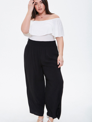 Plus Size Smocked Wide-leg Pants