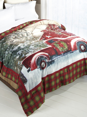 Lakeside Home For The Holidays Red And Green Plaid Holiday Truck Comforter
