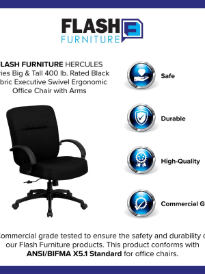 Flash Furniture Hercules Series Big & Tall 400 Lb. Rated Black Fabric Executive Swivel Ergonomic Office Chair With Arms