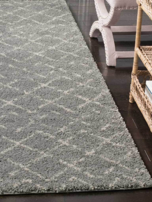 Arizona Shag Lattice Gray/ivory Runner Rug