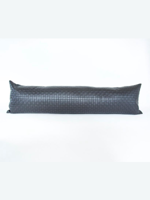 Faux Leather Basketweave Black Extra Long Lumbar Pillow - 14x50