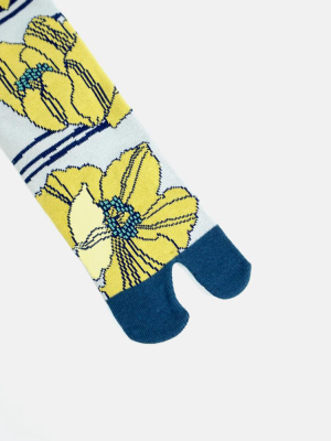 Tabi Socks, White And Navy Shima, Yellow Keshi (s/m)