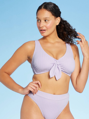 Juniors' Ribbed Tie-front Longline Triangle Bikini Top - Xhilaration™ Lilac