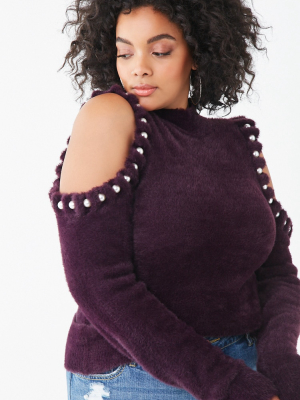 Plus Size Faux Pearl-embellished Sweater