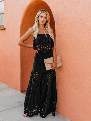 Flawless Cotton Eyelet Maxi Skirt - Black