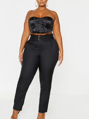 Plus Black Woven Buckle Detailed Tapered Pants