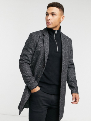 Jack & Jones Premium Overcoat In Gray Pattern