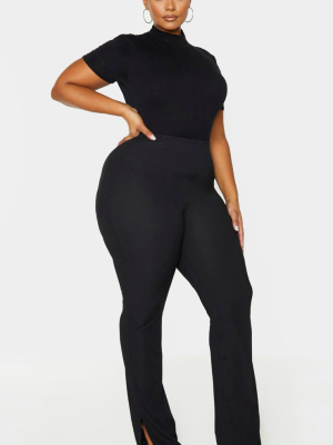 Plus Black Ribbed Skinny Split Hem Pants