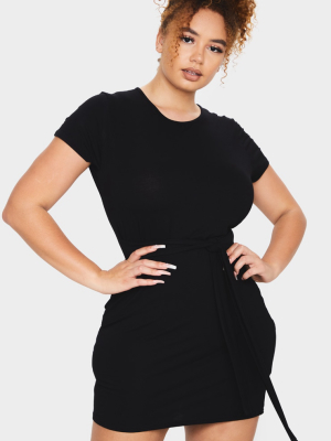 Plus Black T Shirt Tie Waist Dress