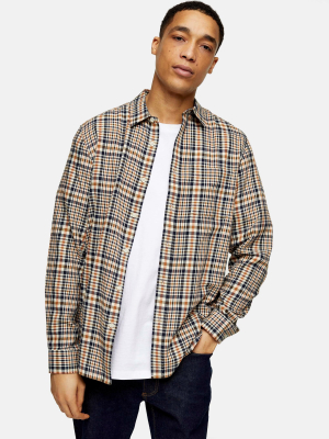 Ecru And Orange Check Slim Shirt