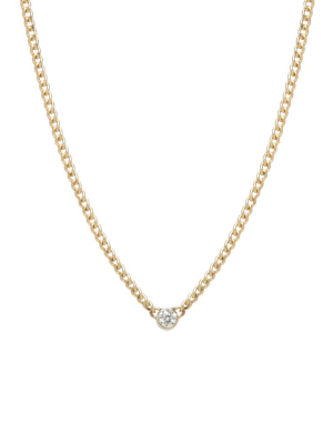 14k Extra Small Curb Chain Diamond Bezel Necklace
