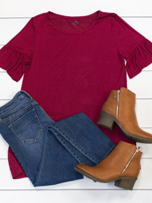 Flare Sleeve Top - Cranberry