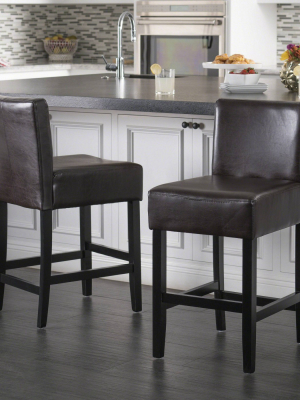 Set Of 2 25.5" Lopez Leather Counter Height Barstools - Christopher Knight Home