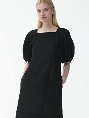 A-line Drawcord Puff Sleeve Dress