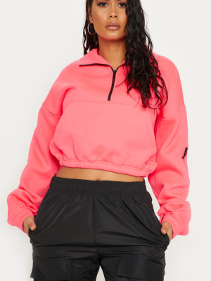 Neon Pink Oversized Zip Front Sweater